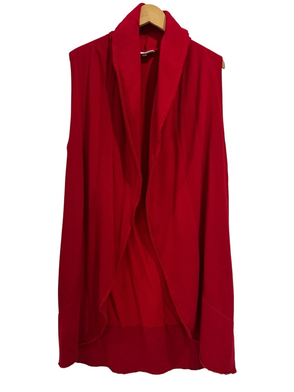 Bryn Walker Long Open Front Bamboo Fleece Cardigan Vest in Red - Small